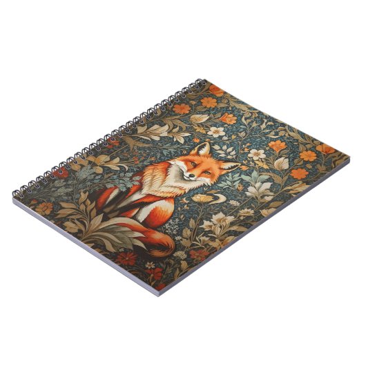 Sitting Fox William Morris geïnspireerd Floral Notitieboek (Linkerzijde)