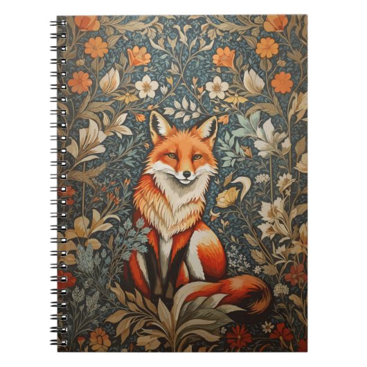  Sitting Fox William Morris geïnspireerd Floral Notitieboek (Voorkant)