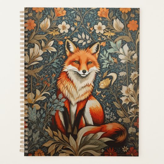 Sitting Fox William Morris geïnspireerd Floral Planner (Voorkant)