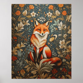 Sitting Fox William Morris geïnspireerd Floral Poster