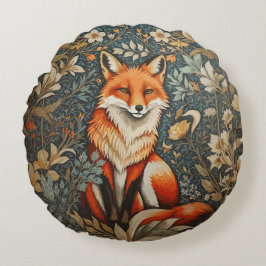Sitting Fox William Morris geïnspireerd Floral Rond Kussen