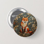 Sitting Fox William Morris geïnspireerd Floral Ronde Button 5,7 Cm (Voorkant /achterkant)