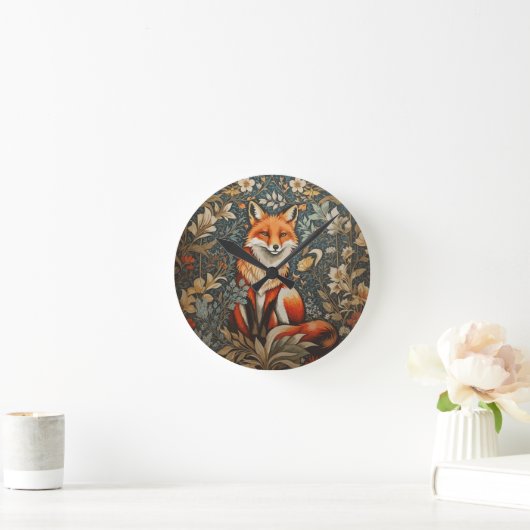 Sitting Fox William Morris geïnspireerd Floral Ronde Klok (Huis)