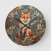 Sitting Fox William Morris geïnspireerd Floral Ronde Klok (Voorkant)