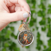  Sitting Fox William Morris geïnspireerd Floral Sleutelhanger (Hand)
