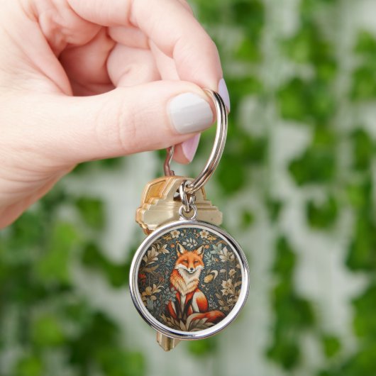  Sitting Fox William Morris geïnspireerd Floral Sleutelhanger (Hand)