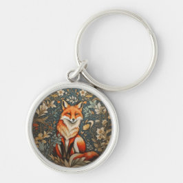 Sitting Fox William Morris geïnspireerd Floral Sleutelhanger