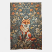  Sitting Fox William Morris geïnspireerd Floral Theedoek (Verticaal)