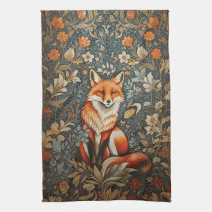  Sitting Fox William Morris geïnspireerd Floral Theedoek