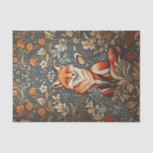  Sitting Fox William Morris geïnspireerd Floral Tissuepapier (Voorkant)