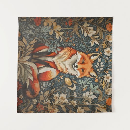  Sitting Fox William Morris geïnspireerd Floral Wandkleed (Voorkant (horizontaal))