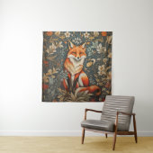  Sitting Fox William Morris geïnspireerd Floral Wandkleed (In situ)