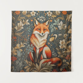 Sitting Fox William Morris geïnspireerd Floral Wandkleed