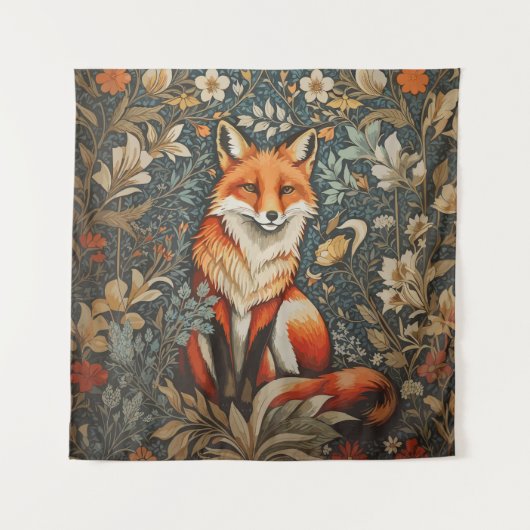  Sitting Fox William Morris geïnspireerd Floral Wandkleed (Voorkant)