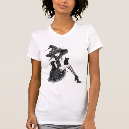 Sitting Gothic Witch – Witchcore Dark Elegance T-shirt (Voorkant)