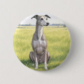 Sitting Greyhound Waterverf Button Pin (Voorkant)
