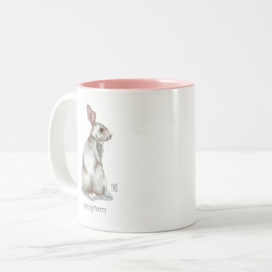 'Sitting ' konijn twee gekloonde Mok. Tweekleurige Koffiemok (Voorkant links)