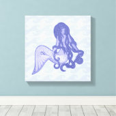 Sitting Mermaid Blue Canvas Afdruk (Insitu (Houten vloer))
