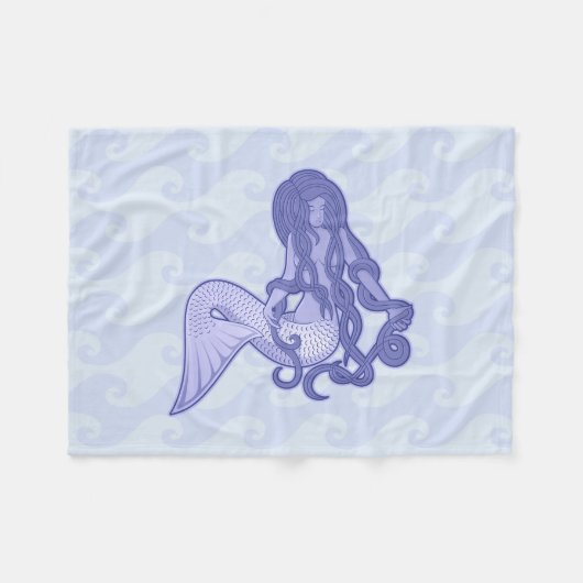 Sitting Mermaid Blue Fleece Deken (Voorkant (Horizontaal))