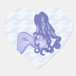Sitting Mermaid Blue Hart Sticker