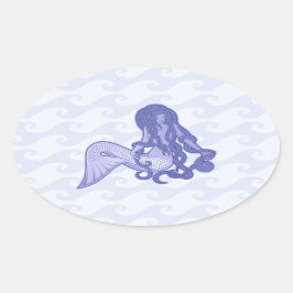 Sitting Mermaid Blue Ovale Sticker