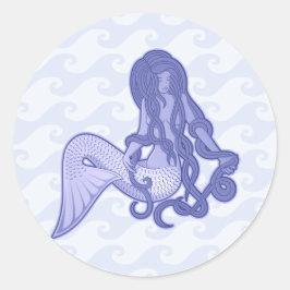Sitting Mermaid Blue Ronde Sticker