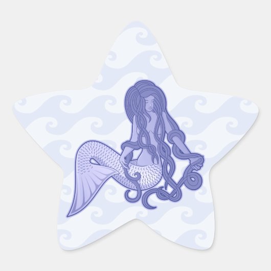 Sitting Mermaid Blue Ster Sticker (Voorkant)