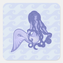 Sitting Mermaid Blue Vierkante Sticker