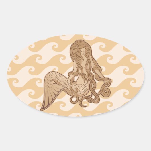 Sitting Mermaid Ovale Sticker (Voorkant)