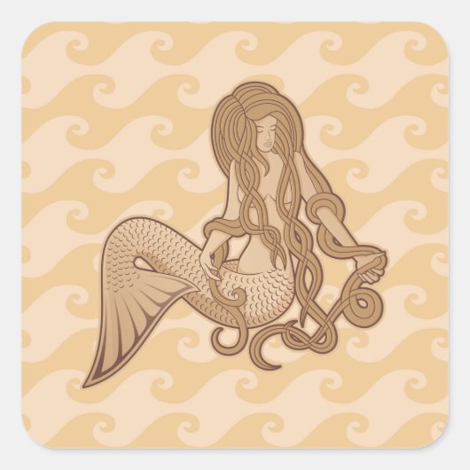 Sitting Mermaid Vierkante Sticker (Voorkant)