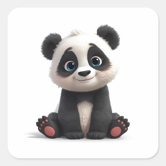 Sitting Panda Bear Cartoon Illustration Art Card Vierkante Sticker (Voorkant)