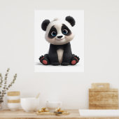 Sitting Panda Bear Cartoon Illustration Art Poster (Keuken)