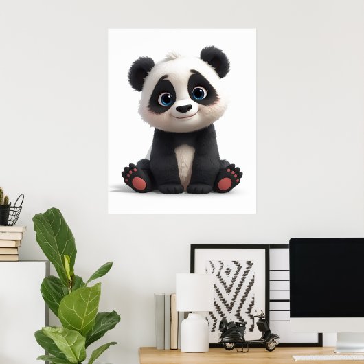 Sitting Panda Bear Cartoon Illustration Art Poster (Thuiskantoor)