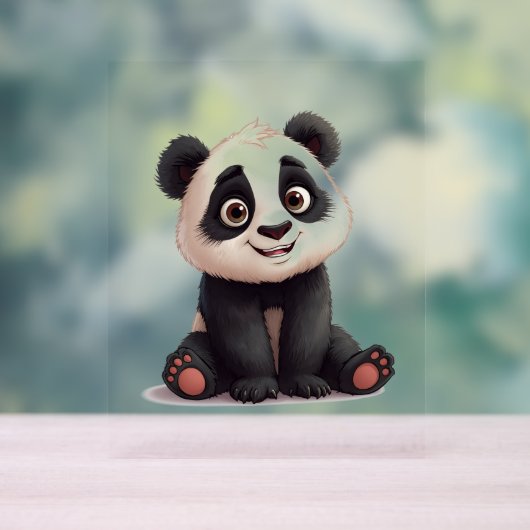 Sitting Panda Bear Cartoon Illustration Artwork Acryl Bord (Neutraal)