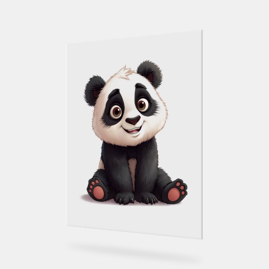 Sitting Panda Bear Cartoon Illustration Artwork Acryl Bord (Hoek)