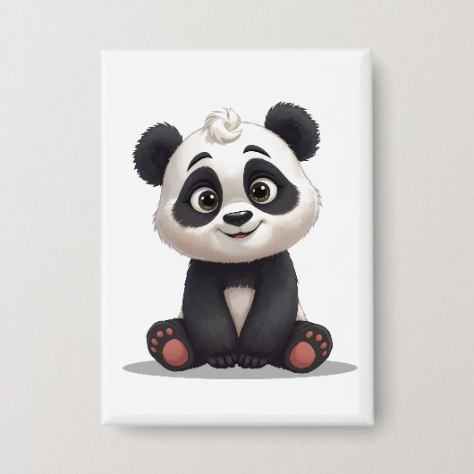 Sitting Panda Bear Cartoon Illustration Artwork Button (Voorkant)