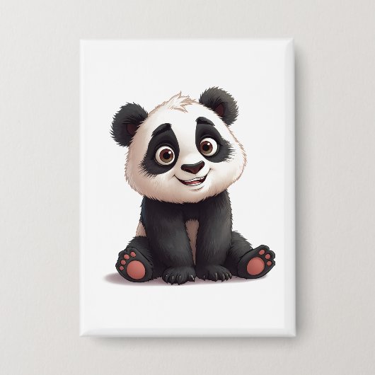Sitting Panda Bear Cartoon Illustration Artwork Button (Voorkant)