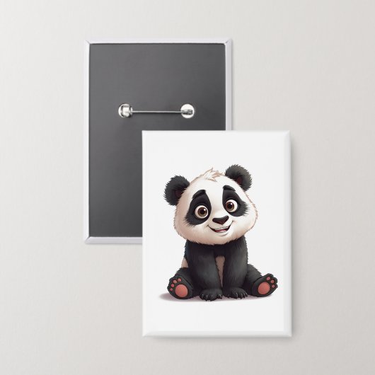 Sitting Panda Bear Cartoon Illustration Artwork Button (Voorkant / Achterkant)