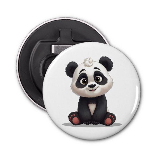 Sitting Panda Bear Cartoon Illustration Artwork Button Flesopener (Voorkant)