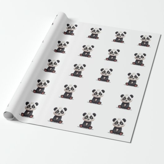 Sitting Panda Bear Cartoon Illustration Artwork Cadeaupapier (Uitgerold)