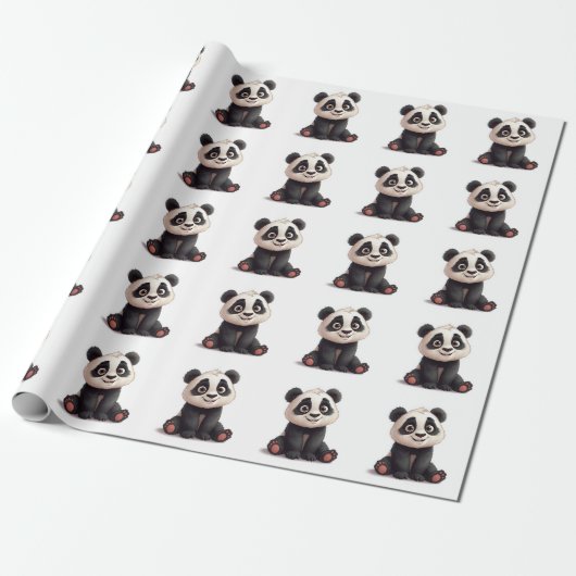 Sitting Panda Bear Cartoon Illustration Artwork Cadeaupapier (Uitgerold)