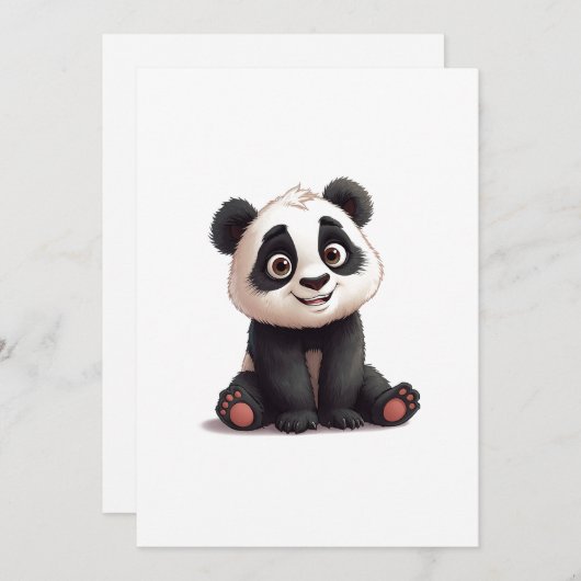 Sitting Panda Bear Cartoon Illustration Artwork Feestdagenkaart (Voorkant / Achterkant)
