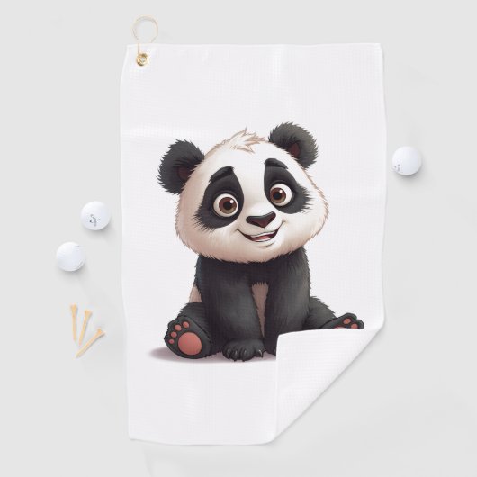 Sitting Panda Bear Cartoon Illustration Artwork Golfhanddoek (Insitu)