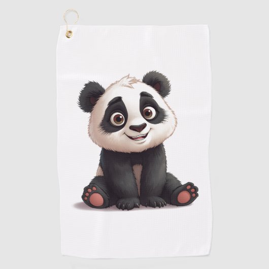 Sitting Panda Bear Cartoon Illustration Artwork Golfhanddoek (Voorkant)
