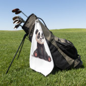 Sitting Panda Bear Cartoon Illustration Artwork Golfhanddoek (Groen)