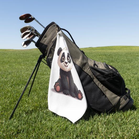Sitting Panda Bear Cartoon Illustration Artwork Golfhanddoek (Groen)