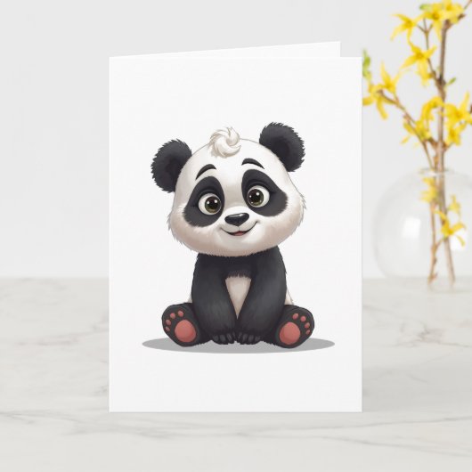 Sitting Panda Bear Cartoon Illustration Artwork Kaart (Gele Bloem)