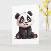 Sitting Panda Bear Cartoon Illustration Artwork Kaart (Gele Bloem)