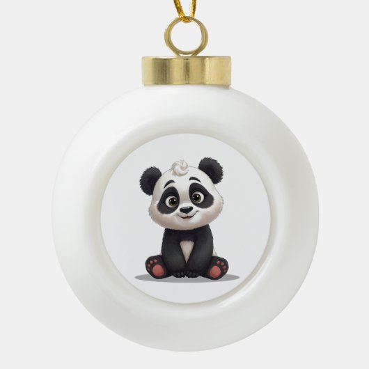 Sitting Panda Bear Cartoon Illustration Artwork Keramische Bal Ornament (Voorkant)