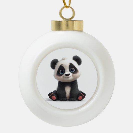 Sitting Panda Bear Cartoon Illustration Artwork Keramische Bal Ornament (Voorkant)